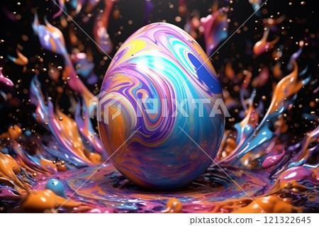 Generative ai on theme celebration holiday Easter with bright eggs are main accessory at abstract background 121322645