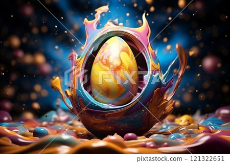 Generative ai on theme celebration holiday Easter with bright eggs are main accessory at abstract background 121322651