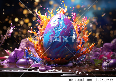 Generative ai on theme celebration holiday Easter with bright eggs are main accessory at abstract background 121322656