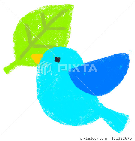 可愛的小鳥和葉子蠟筆觸摸 121322670