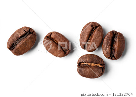 Freshly roasted coffee beans isolated on a white background 121322704