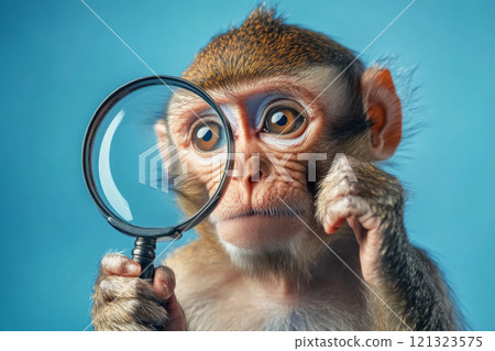 Surprised Monkey Looking Through Magnifying Glass 121323575