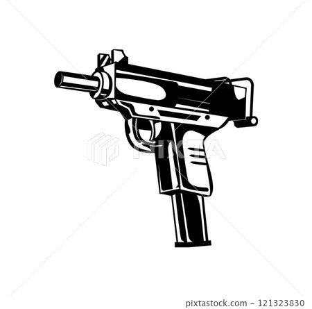 Submachine gun symbolizing street crime, gang culture and underground rebellion 121323830