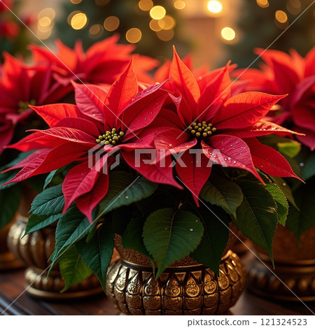 A space decorated with the winter staple, poinsettia A space decorated with the winter staple, poinsettia 121324523