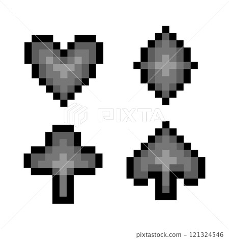 Pixel illustration of four different suits of playing cards Pixel illustration of four different suits of playing cards 121324546