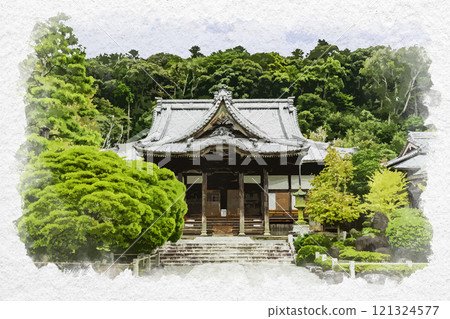 Watercolor style, Izu Shuzenji, Shuzenji temple, main hall, Izu city, Shizuoka prefecture Watercolor style, Izu Shuzenji, Shuzenji temple, main hall, Izu city, Shizuoka prefecture 121324577