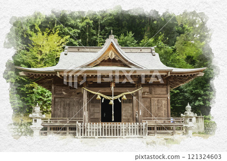 Watercolor style, Izu Shuzenji, Hie Shrine, worship hall, Izu City, Shizuoka Prefecture Watercolor style, Izu Shuzenji, Hie Shrine, worship hall, Izu City, Shizuoka Prefecture 121324603