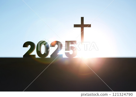 Bright rising sun and new year 2025 sunrise and shining holy cross of jesus christ with church background and gospel and faith concept Bright rising sun and new year 2025 sunrise and shining holy cross of jesus christ with church background and gospel and faith concept 121324790
