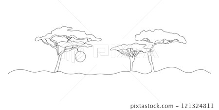 African savannah one continuous line illustration. Hand drawn doodle sketch 121324811
