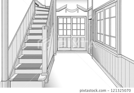 Manga-style pen drawing illustration Meiji Taisho corridor Manga-style pen drawing illustration Meiji Taisho corridor 121325070