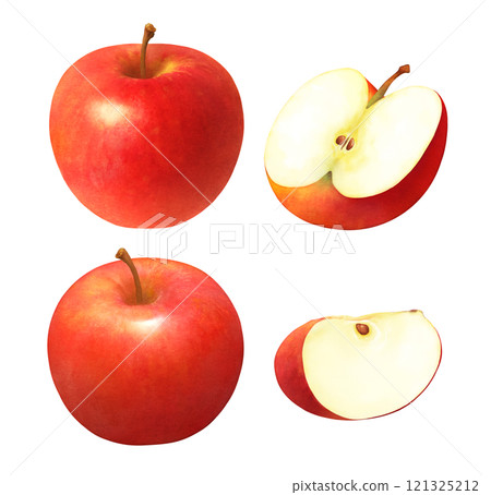 手繪水彩插圖紅蘋果_蘋果切成兩半_新鮮水果 121325212