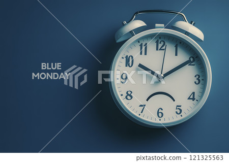 text blue monday and sad alarm clock, AI generated 121325563