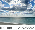 A soothing landscape of white sand and blue sea 121325592