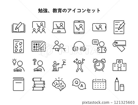 Simple line drawing study, education icon set 121325603