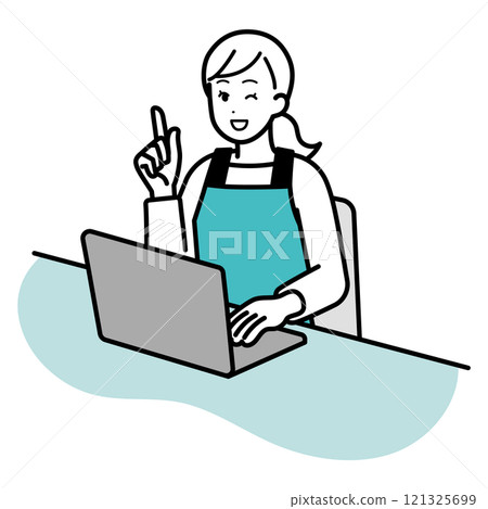 A housewife conveying important points while using a computer 121325699