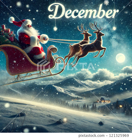 聖誕老人飛翔的神聖夜空 121325969