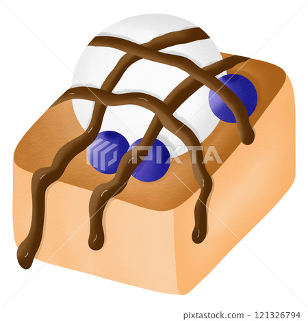 Greek Yogurt Blueberry Toast with Chocolate Sauce hand drawn elements transparency illustration	 121326794