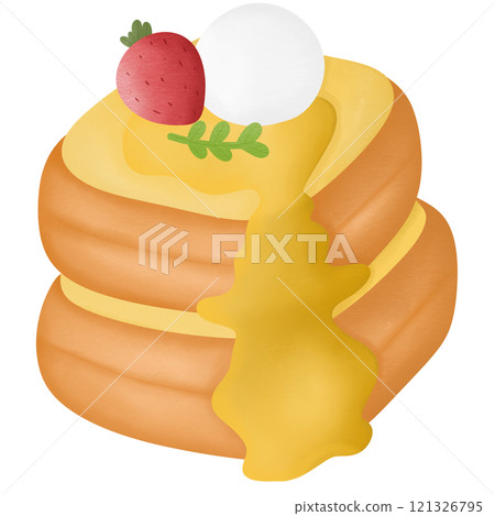 Japanese Souffle Pancak strawberry and jam strawberry hand drawn element transparency illustration 121326795