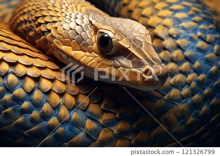 Brown yellow and blue colors snake. Generated AI 121326799