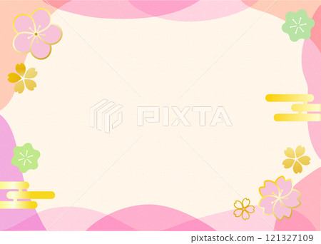 新年櫻花梅花日式向量框架素材春天水彩標題背景 121327109