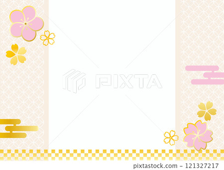 New Year's cherry blossoms and plum blossoms Japanese style vector frame material Spring watercolor title background 121327217