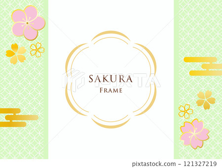 New Year's cherry blossoms and plum blossoms Japanese-style vector frame material Hinamatsuri title background 121327219