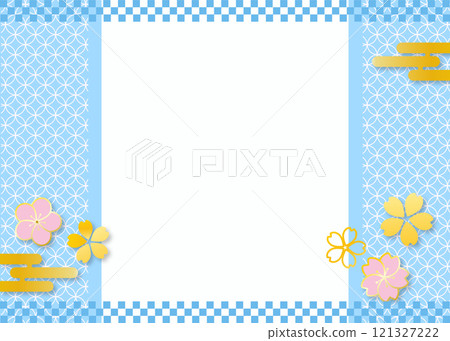 New Year's cherry blossoms and plum blossoms Japanese style vector frame material Spring watercolor title background 121327222