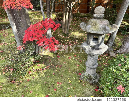 Stone lanterns with moss and autumn leaves Stone lanterns with moss and autumn leaves 121327268