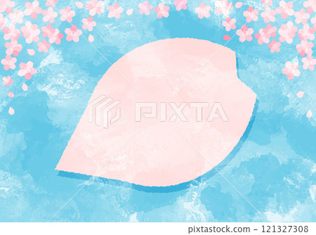 盛開的櫻花向量框架素材、花瓣標題背景框、春天水彩素材 121327308