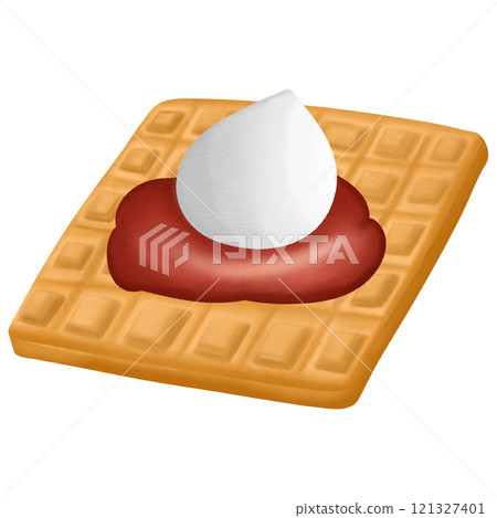 Cream and strawberry waffles dessert hand drawn transparency illustration	 Cream and strawberry waffles dessert hand drawn transparency illustration	 121327401