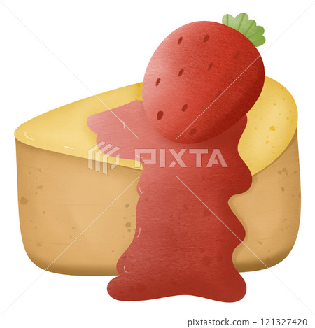 Vanilla cream cake with strawberry jam and strawberries cartoon hand drawn transparency illustration 121327420