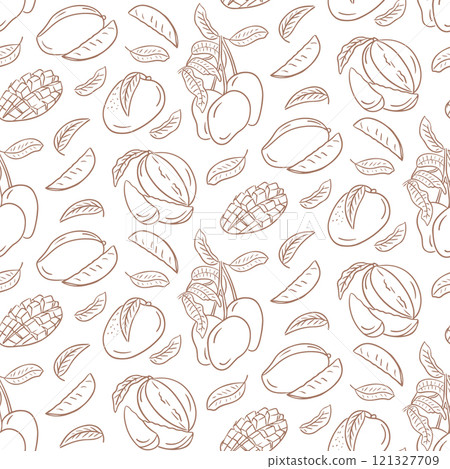 Seamless pattern with doodle outline mangos 121327709