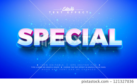 Special 3D Text Effect Design Editable and Scalable Vector Graphic Style Effect with Shadow and Bold Colorful Lettering on Blue Background. Premium Business Typography Illustration Mockup Template for 121327836