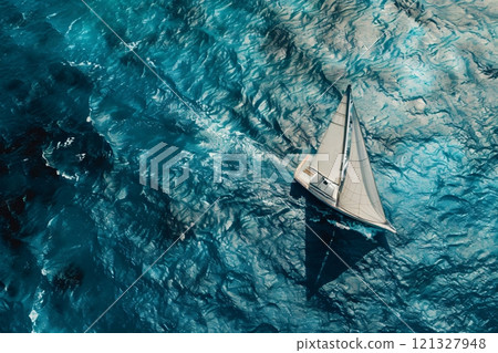 Luxury sailboat sailing in a deep blue sea 121327948