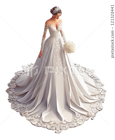 Young woman bride wearing a wedding dress - Generative ai 121328441