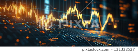Chart growth, financial graph with golden up arrow, profit progress increase,market investment stock 121328527