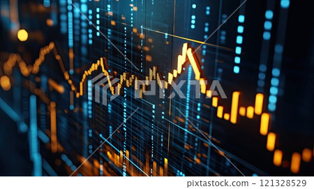 Chart growth, financial graph with golden up arrow, profit progress increase,market investment stock 121328529