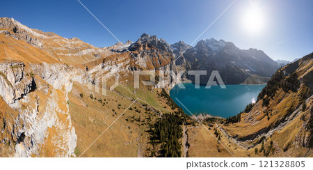 Oeschinen Lake near Kandersteg, Switzerland 121328805