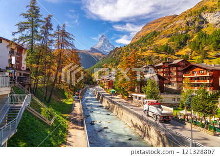 Zermatt, Switzerland on the Matter Vispa with the Matterhorn 121328807