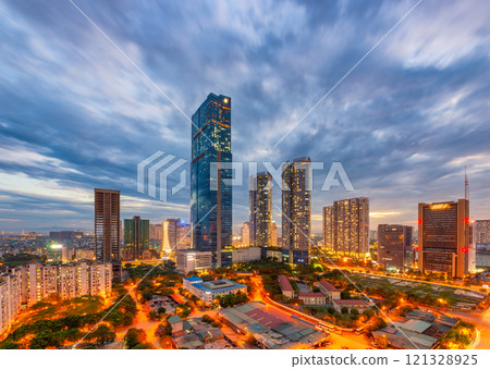 Hanoi city skyline view by twilight period 121328925