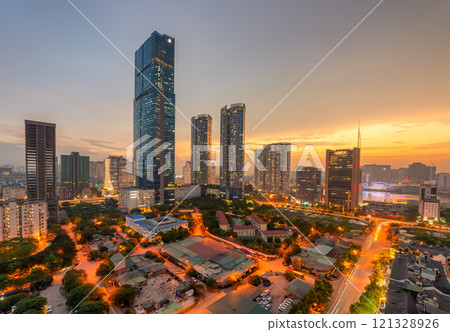 Hanoi city skyline view by twilight period 121328926