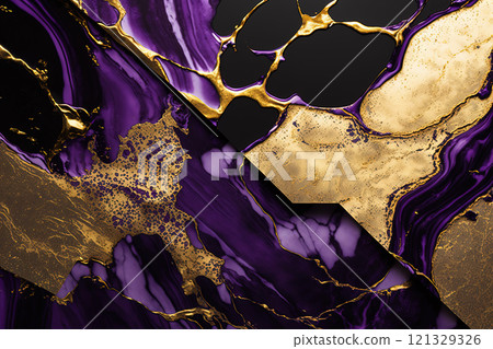 Abstract marble purple and gold background. Invitation backdrop. 121329326