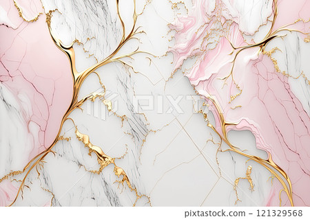 Pink, white and gold marble background. Luxury marble stone texture. Wedding invitation backdrop. 121329568