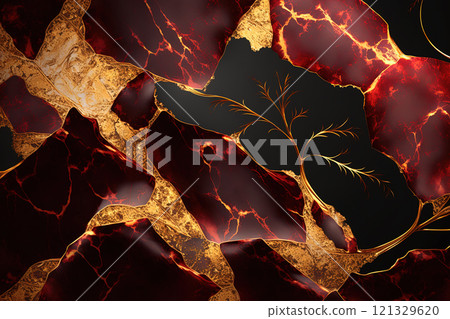 Red and gold marble background. Invitation, card backdrop, banner. 121329620