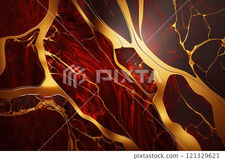 Red and gold marble background. Invitation, card backdrop, banner. 121329621
