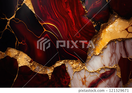 Red and gold marble background. Luxury marble stone texture. Invitation backdrop. 121329671