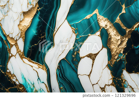 Turquoise, white and gold marble background. Luxury marble stone texture. Invitation backdrop. 121329696