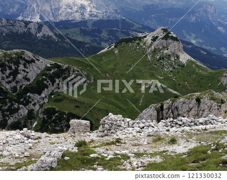 first world war mountain foxhole in Dolomites, Italy 121330032