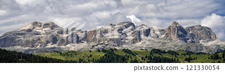 Dolomites sella mountains group view panorama landscape 121330054