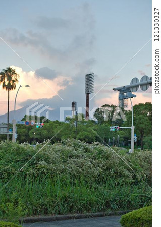 View from the park at dusk 121330327